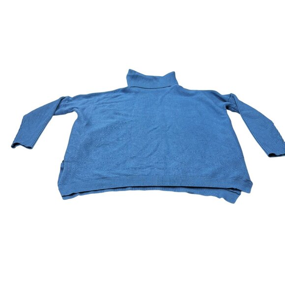 Oversized Blue Turtleneck Sweater Long Sleeve Ribbed Knit Large - Picture 6 of 10